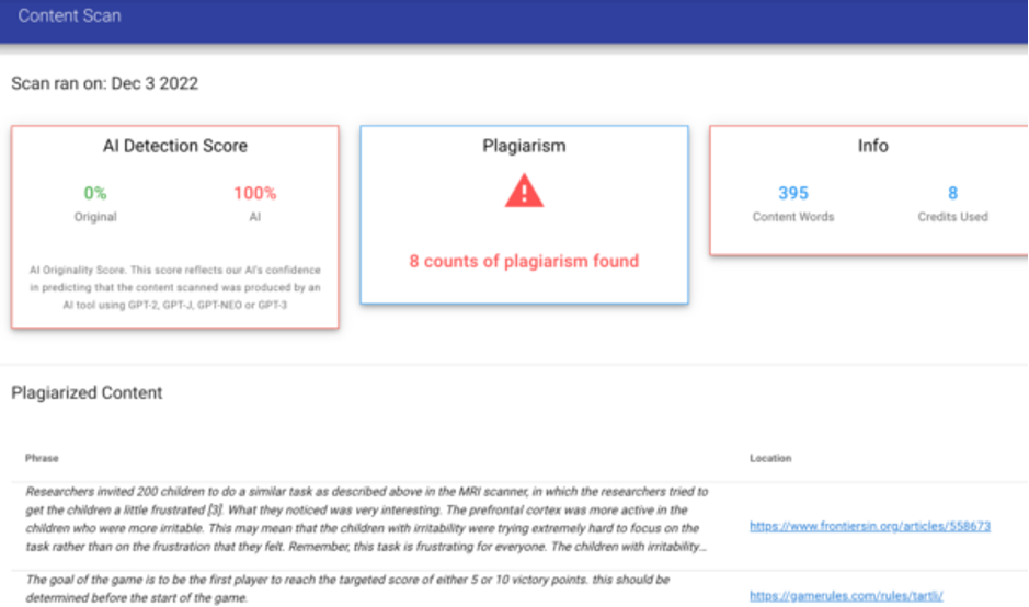 Originality.AI Interface