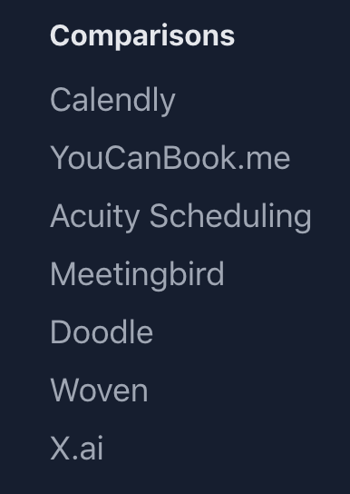 Product Comparison Menu